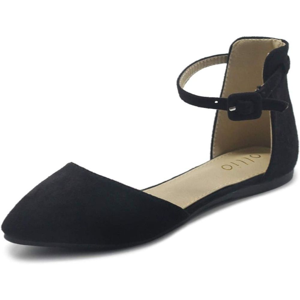 COPY - Ollio Women's Shoes Faux Suede Ankle Straps D'Orsay Pointed Toe Ballet F…